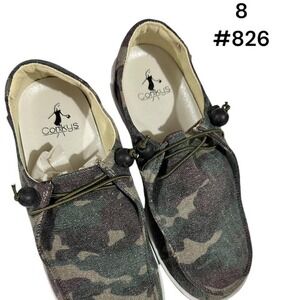 New Corky's Green Camo Dude Like Shoes Size 8